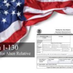 Form I-130 Petition for Alien Relative document next to an American flag, provided by USCIS Form Specialist